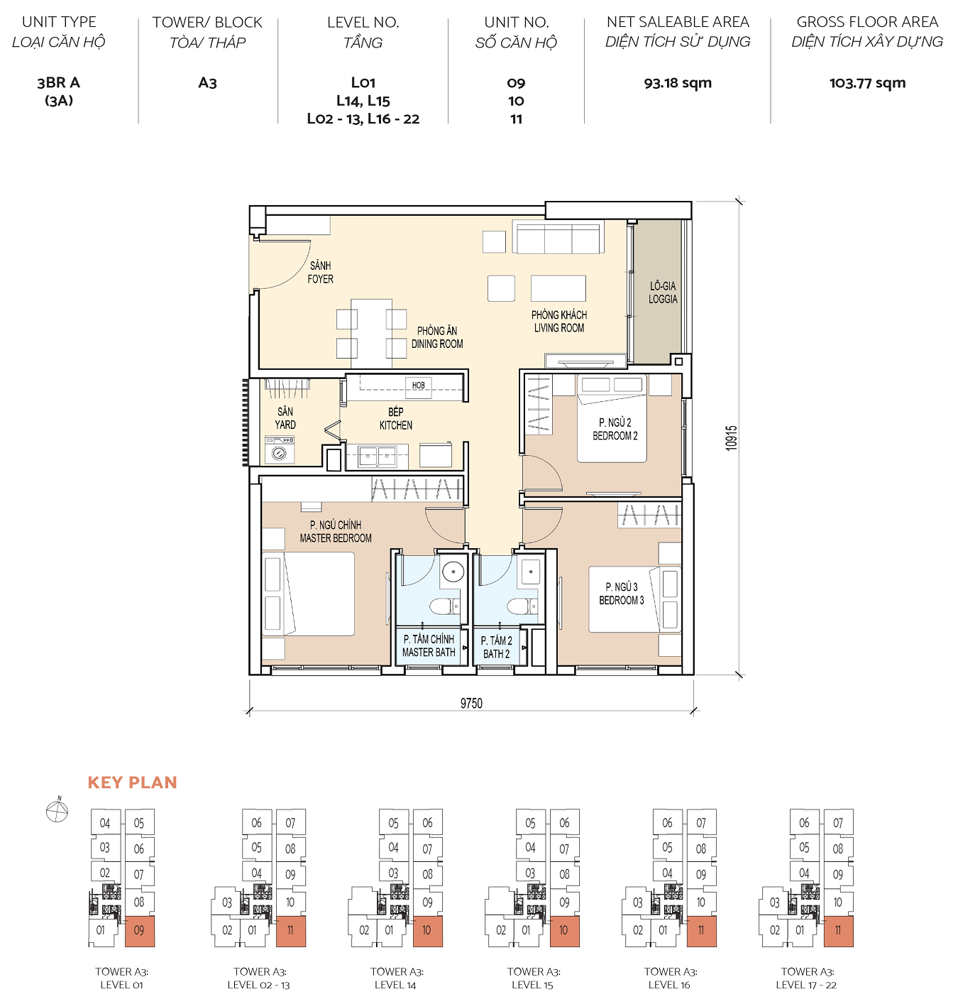1-Plans-A3-3BR-U11